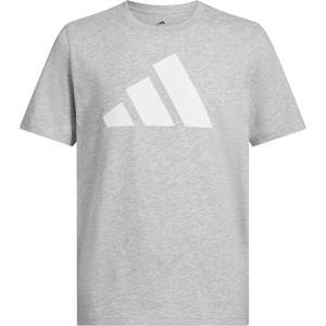 adidas Boys’ Short Sleeve Logo T-Shirt – Soft Cotton Blend Jersey, Regular Fit, Ribbed Crewneck(Light Heather Grey)