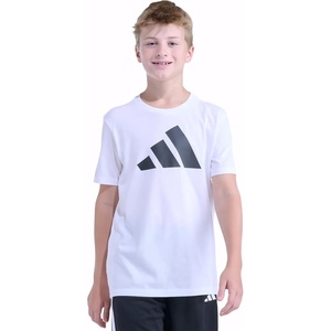 adidas Boys’ Short Sleeve Logo T-Shirt – Soft Cotton Blend Jersey, Regular Fit, Ribbed Crewneck(White)
