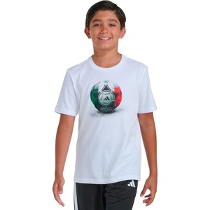 adidas Boys World Cup Soccer Graphic T‑Shirt, Kids Short Sleeve Tee, Regular Fit Crewneck, Ball Design(White)