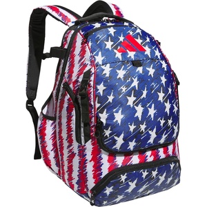 adidas Dugout Baseball Softball Backpack – Bat, Helmet and Glove Storage, 35L(Stars and Stripes Team Royal Blue/Stripes and Stars Pure Ruby)