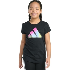 adidas Girls’ Short Sleeve Logo Graphic T-Shirt – Soft Cotton or Cotton Blend Jersey Tee, Ribbed Crewneck(Black Multi)