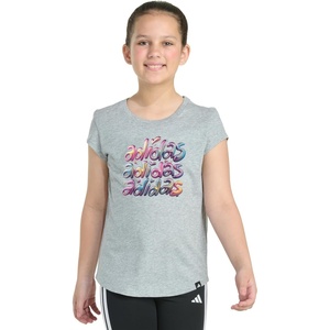 adidas Girls’ Short Sleeve Logo Graphic T-Shirt – Soft Cotton or Cotton Blend Jersey Tee, Ribbed Crewneck(Grey Heather)