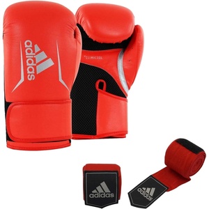 adidas Speed 100 Boxing, Kickboxing Gloves for Women & Men(Gloves=RedSilver/Wraps=Black)