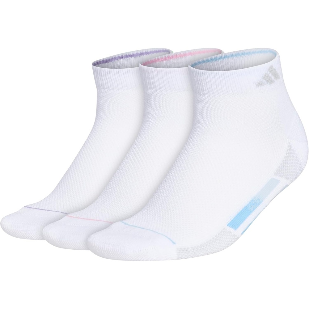 image:imageadidas Womens Superlite Stripe Low Cut Ankle Socks 3 Pairs Lightweight amp BreathableWhiteClear BlueMagic Lilac Purple